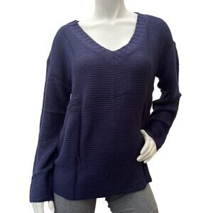 Women's Long Sleeve V-neck knitted Pullover Navy Blue Sweater L